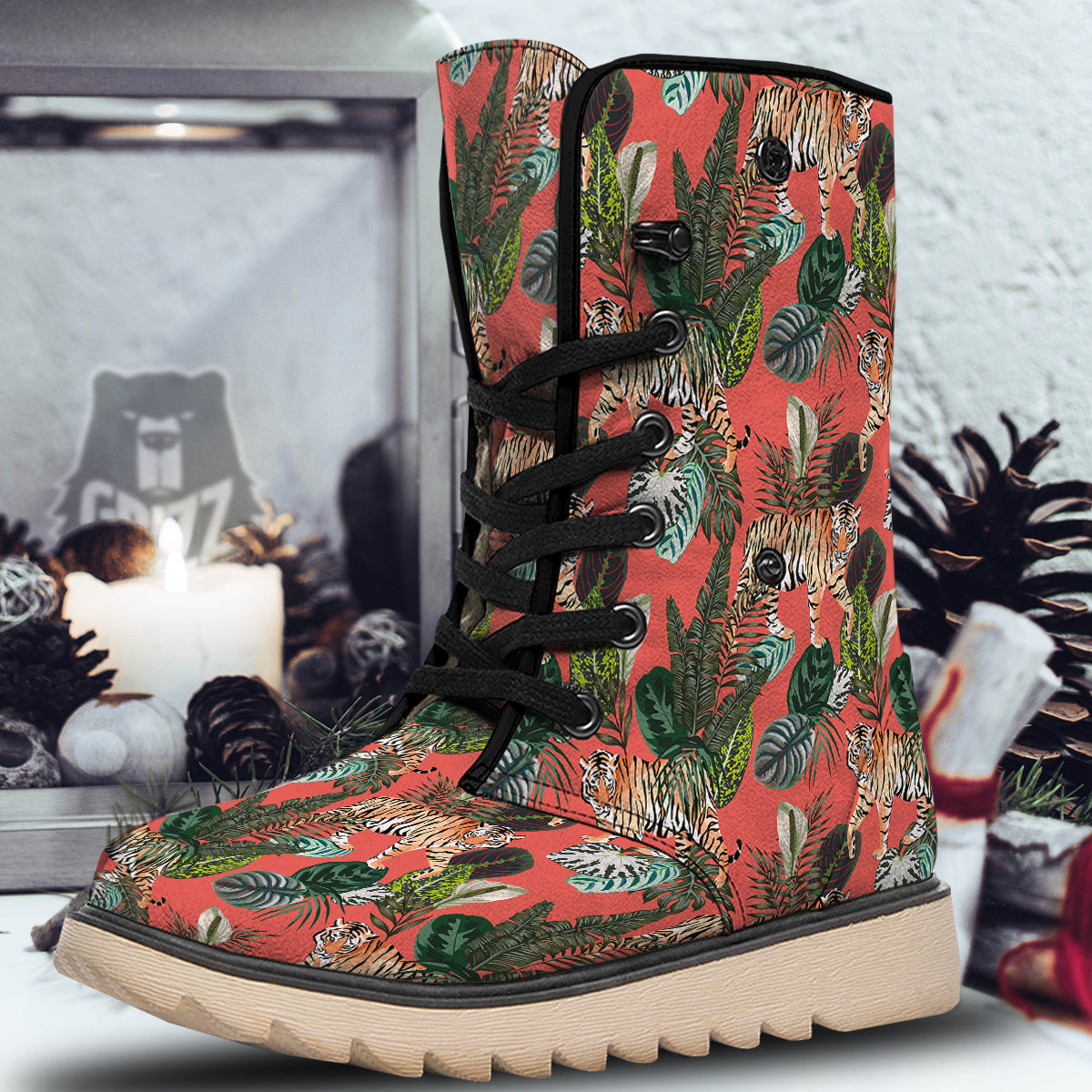 Tiger Tropical Print Pattern Snow Boots-grizzshop