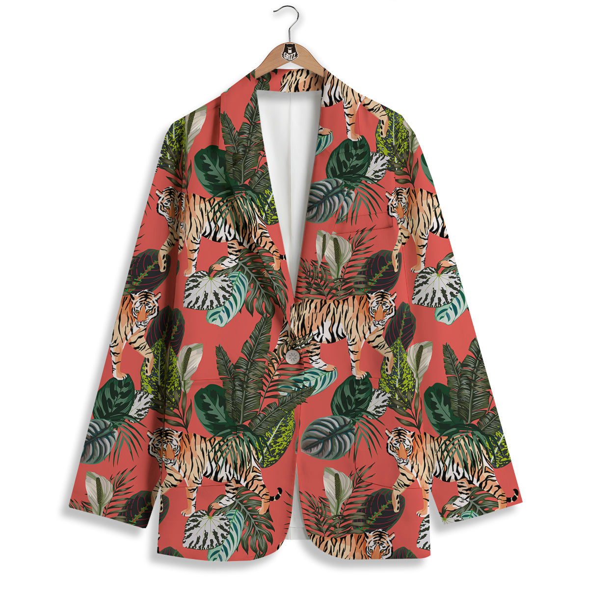 Tiger Tropical Print Pattern Women's Blazer-grizzshop