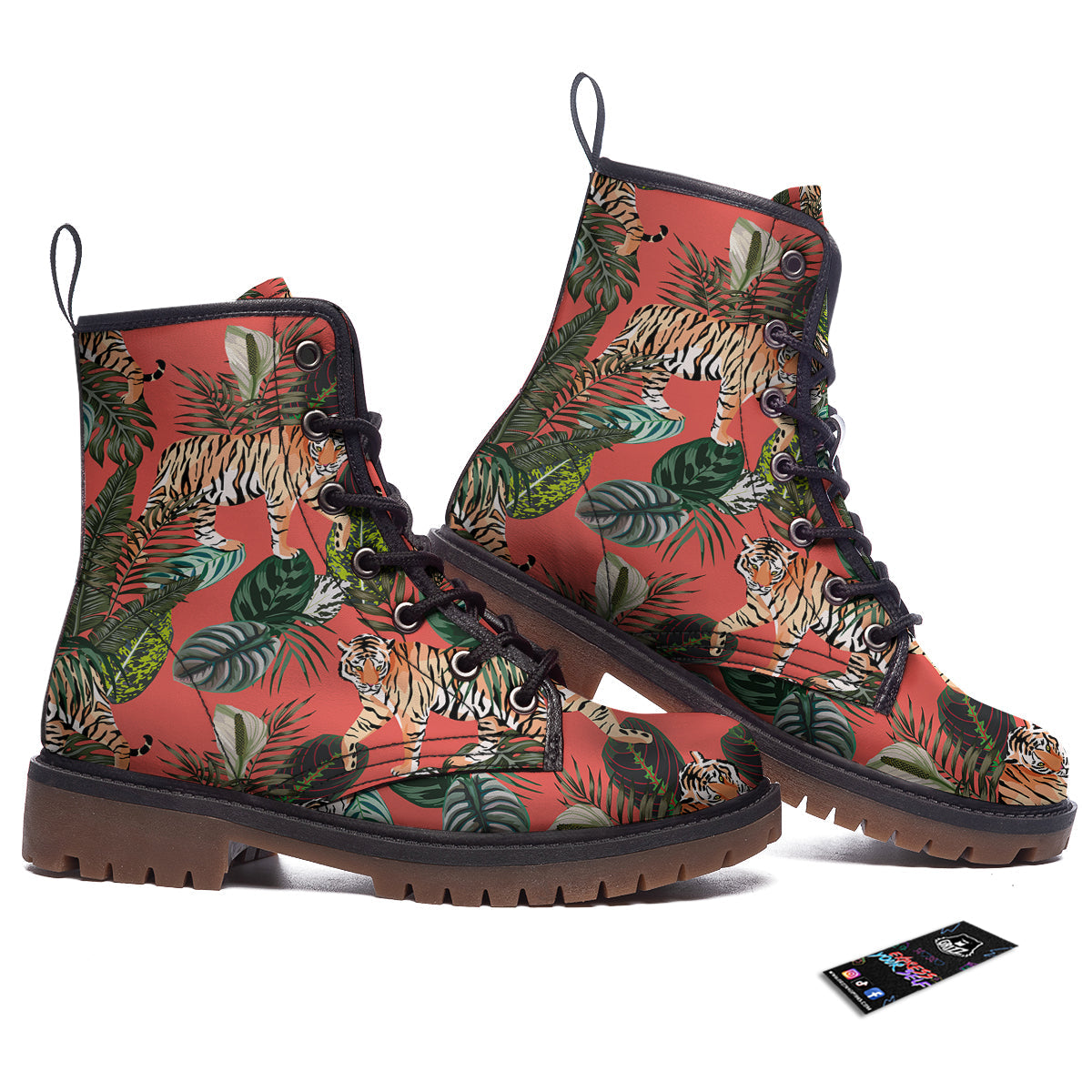 Tiger Tropical Print Pattern Work Boots-grizzshop