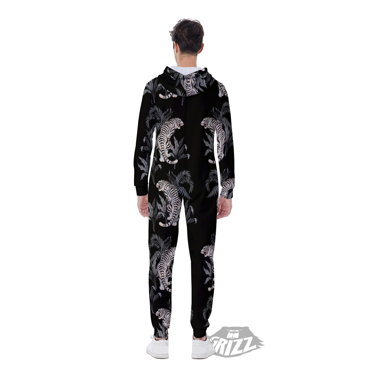 Tiger Tropical Vintage Print Pattern Men's Jumpsuit-grizzshop