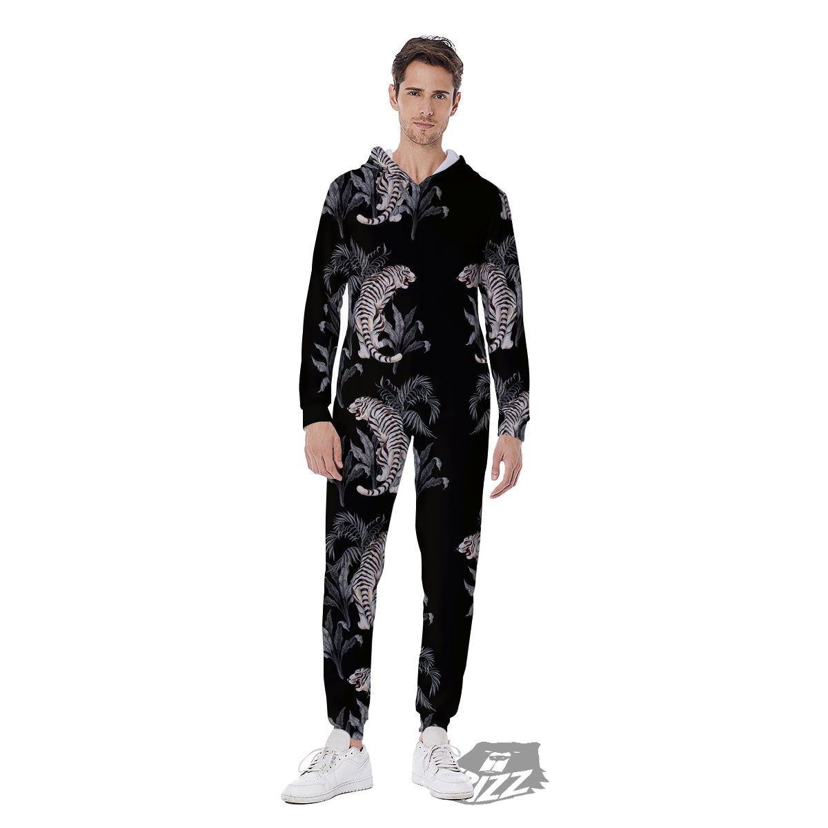 Tiger Tropical Vintage Print Pattern Men's Jumpsuit-grizzshop