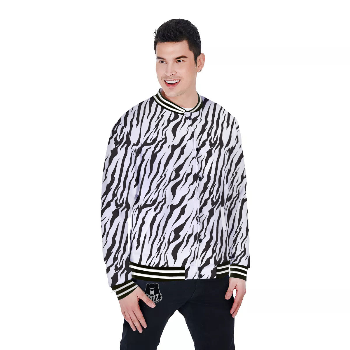 Tiger White And Black Print Pattern Baseball Jacket-grizzshop