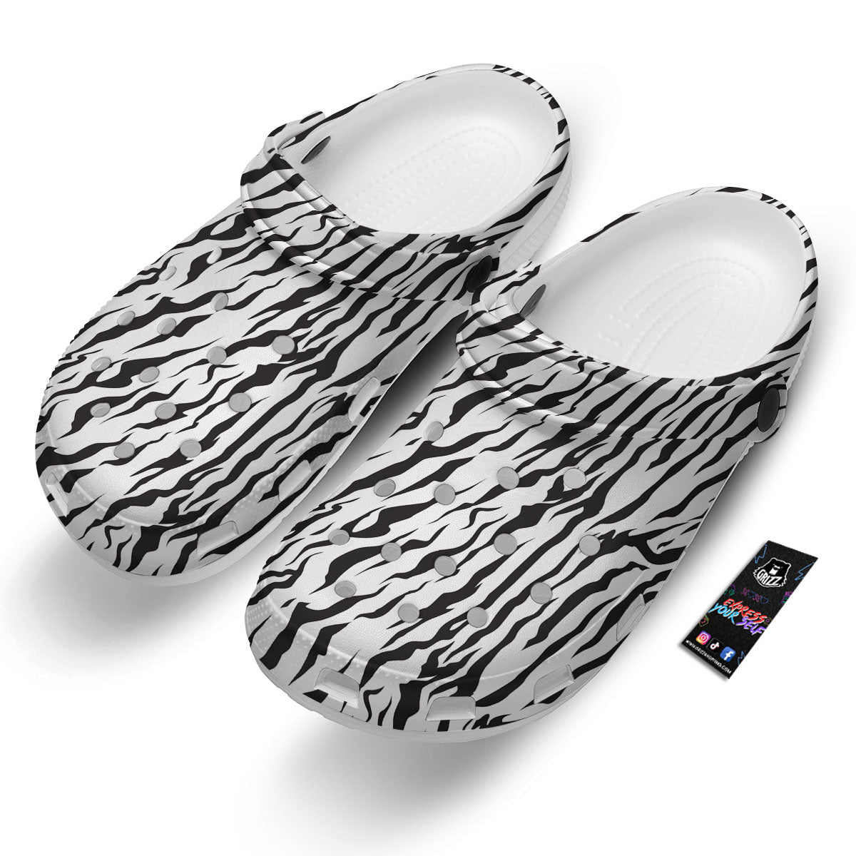 Tiger White And Black Print Pattern Clog-grizzshop