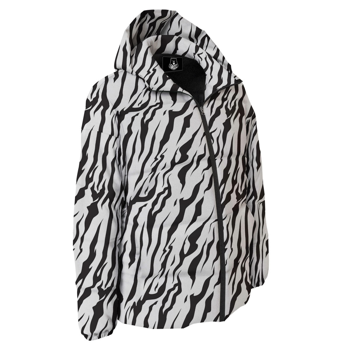 Tiger White And Black Print Pattern Down Jacket-grizzshop