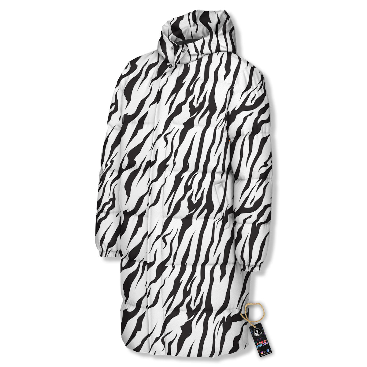 Tiger White And Black Print Pattern Long Down Jacket-grizzshop