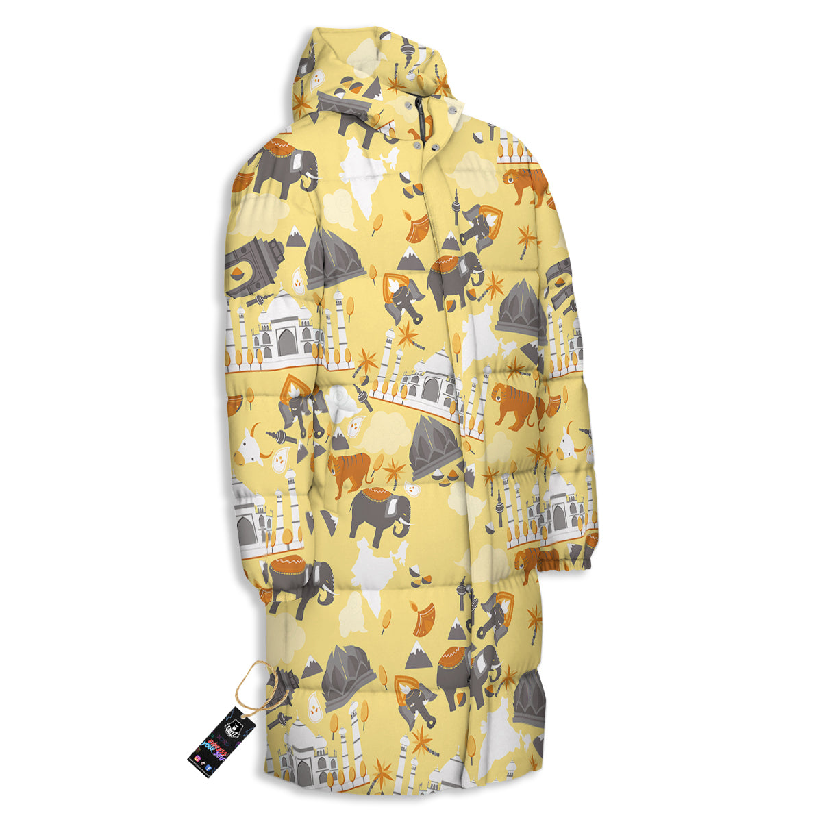 Tiger And Asian Elephant Print Long Down Jacket