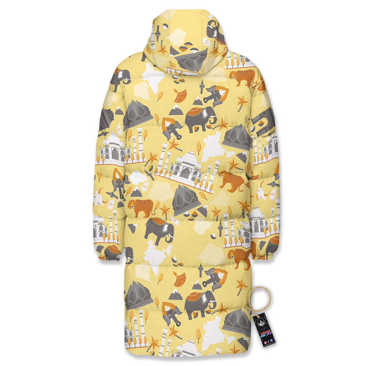 Tiger And Asian Elephant Print Long Down Jacket
