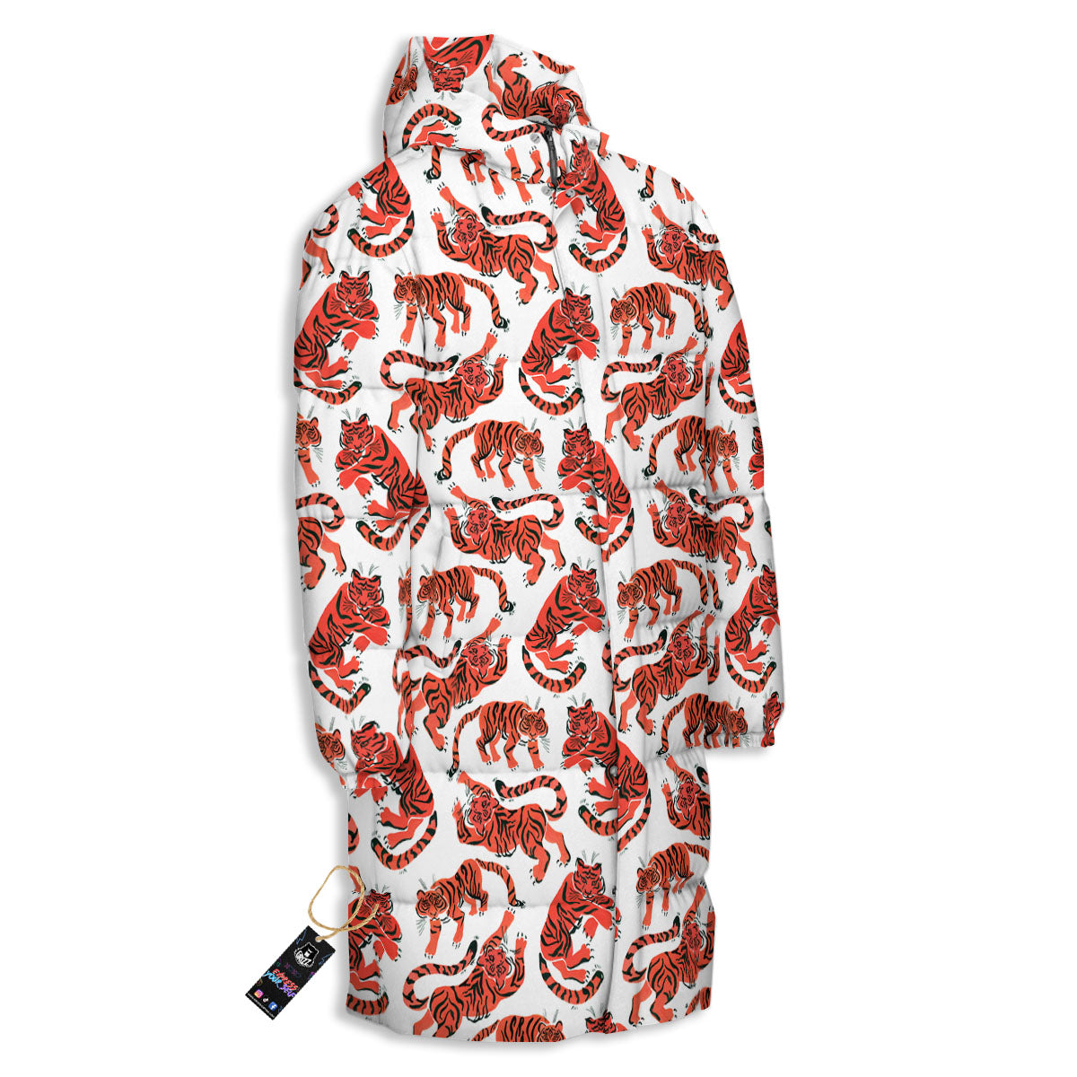 Tiger Gouache Print Pattern Long Down Jacket