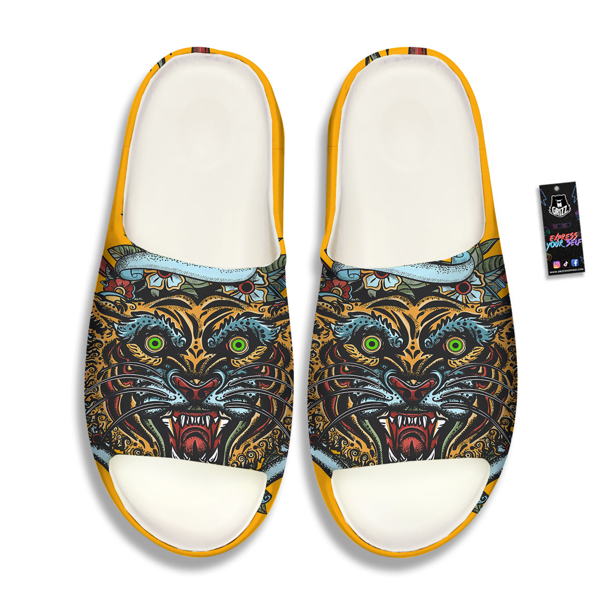 Tiger Head Tattoo Print Sandals-grizzshop