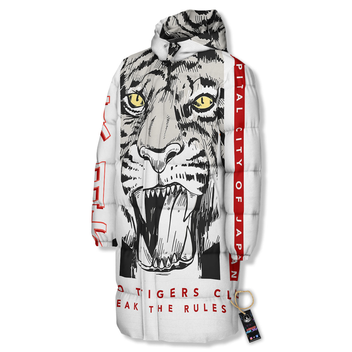 Tiger Japanese Style Print Long Down Jacket