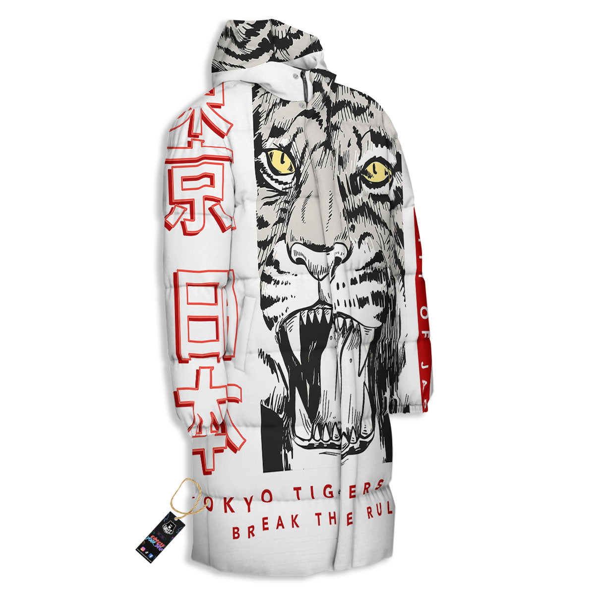Tiger Japanese Style Print Long Down Jacket