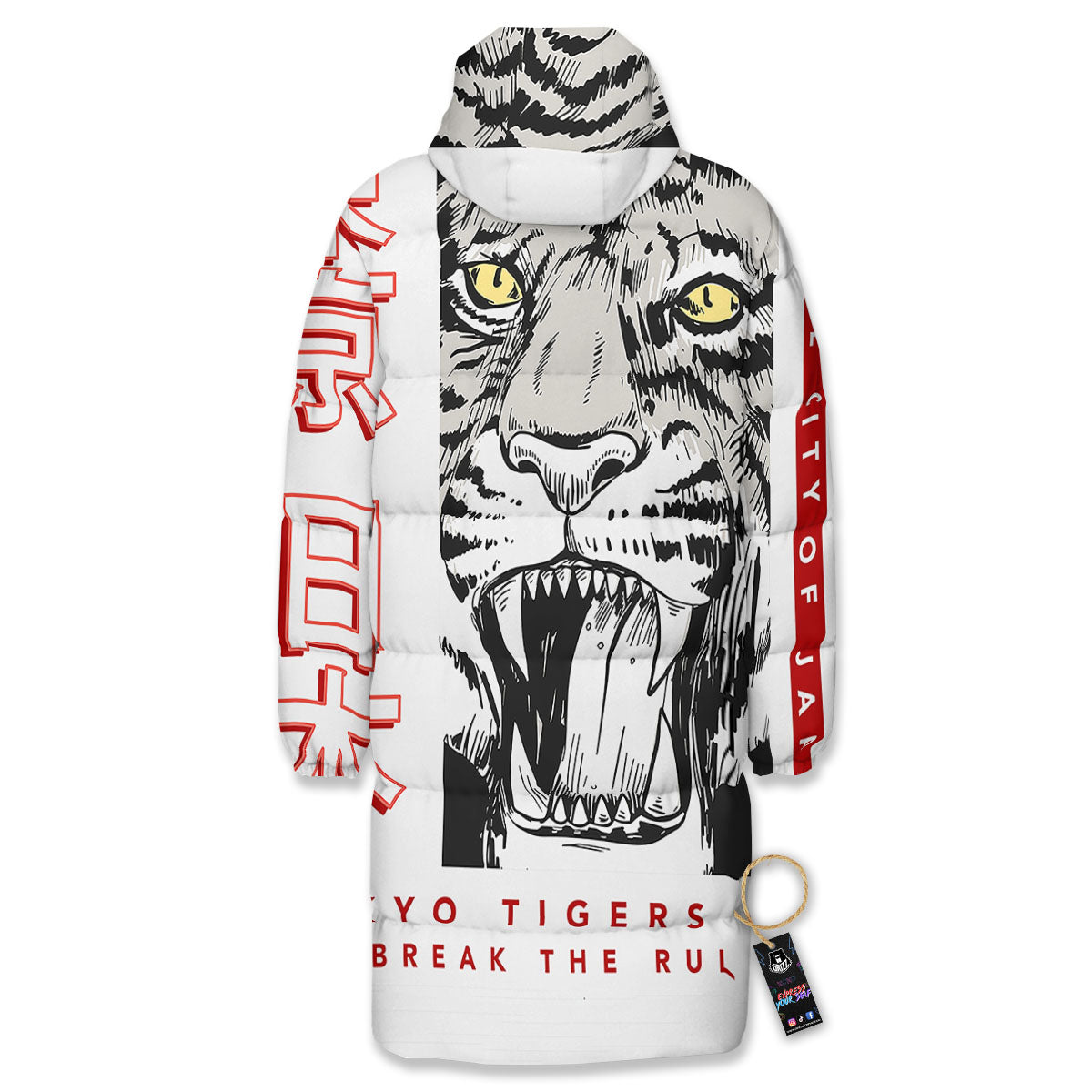 Tiger Japanese Style Print Long Down Jacket