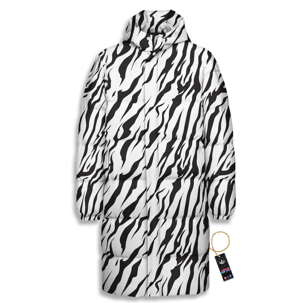 Tiger White And Black Print Pattern Long Down Jacket