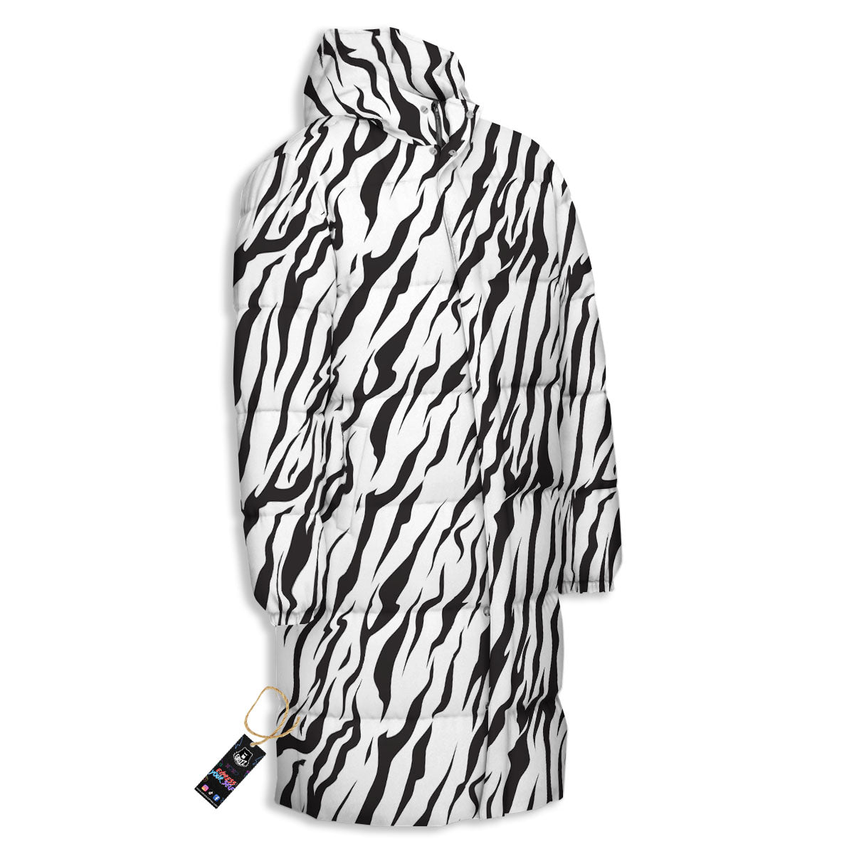 Tiger White And Black Print Pattern Long Down Jacket