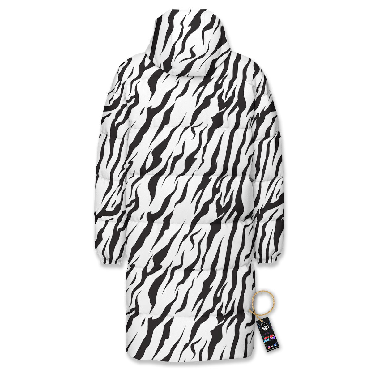 Tiger White And Black Print Pattern Long Down Jacket