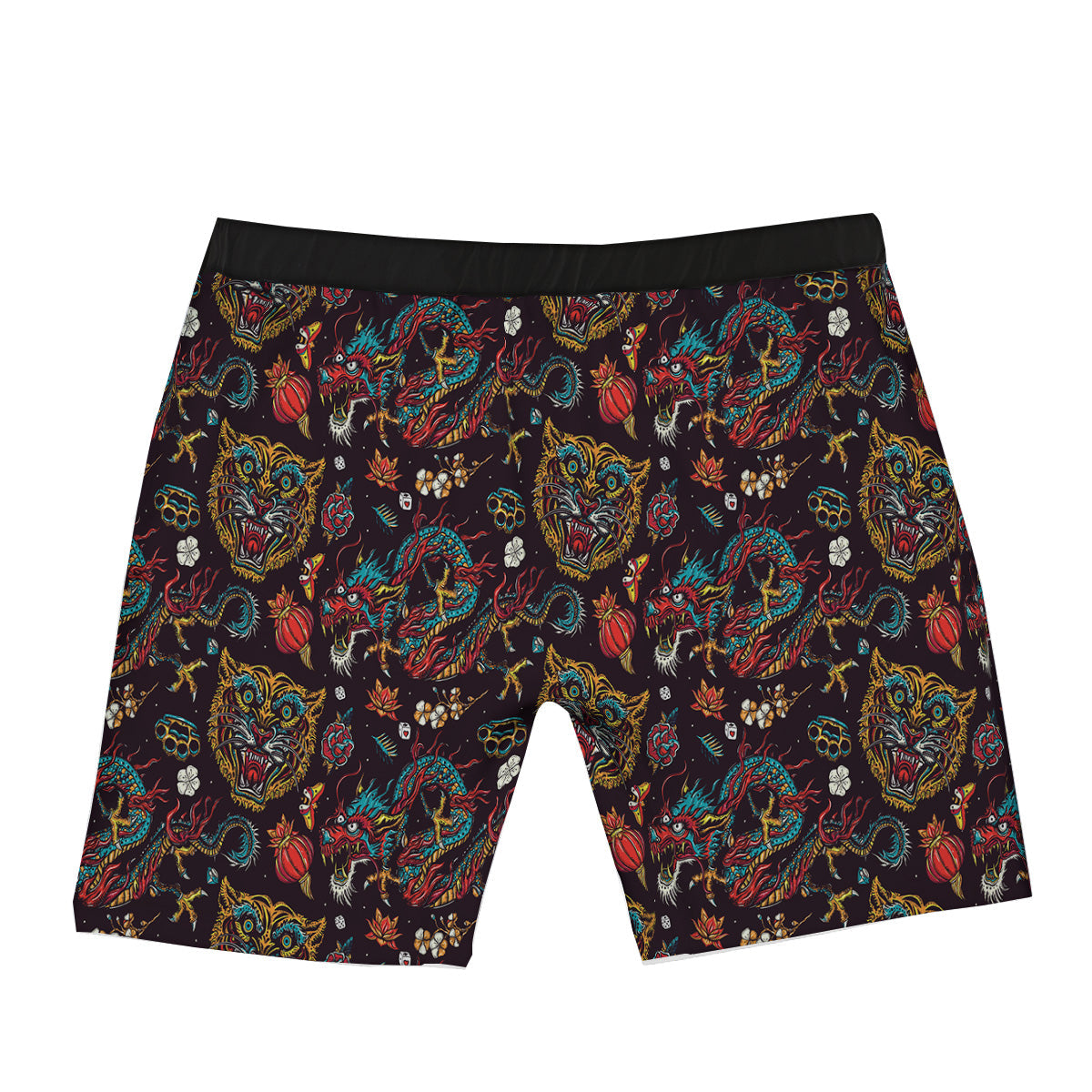 Tigers And Dragons Colorful Tattoo Print Pattern Boxer Briefs-grizzshop