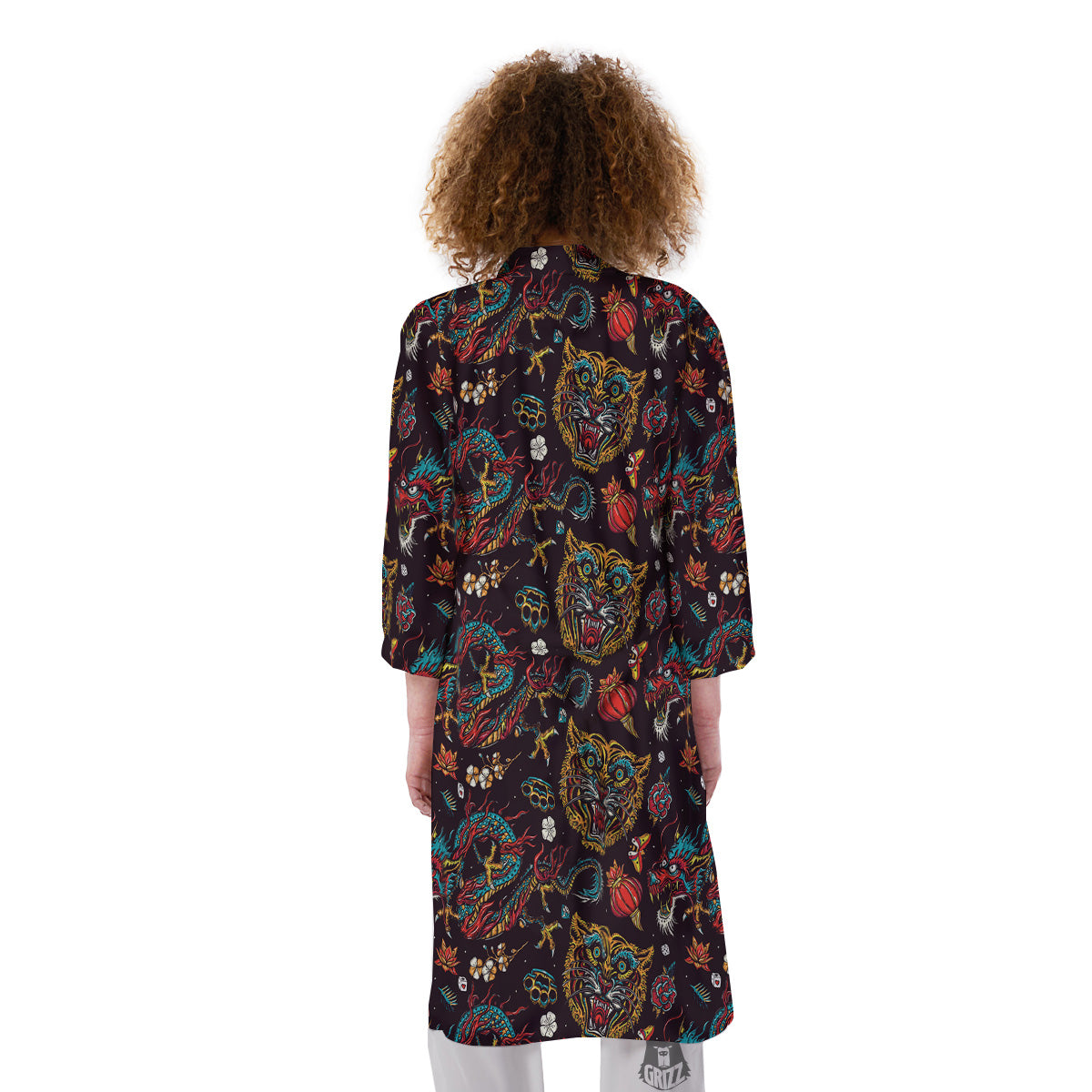 Tigers And Dragons Colorful Tattoo Print Pattern Kimono-grizzshop
