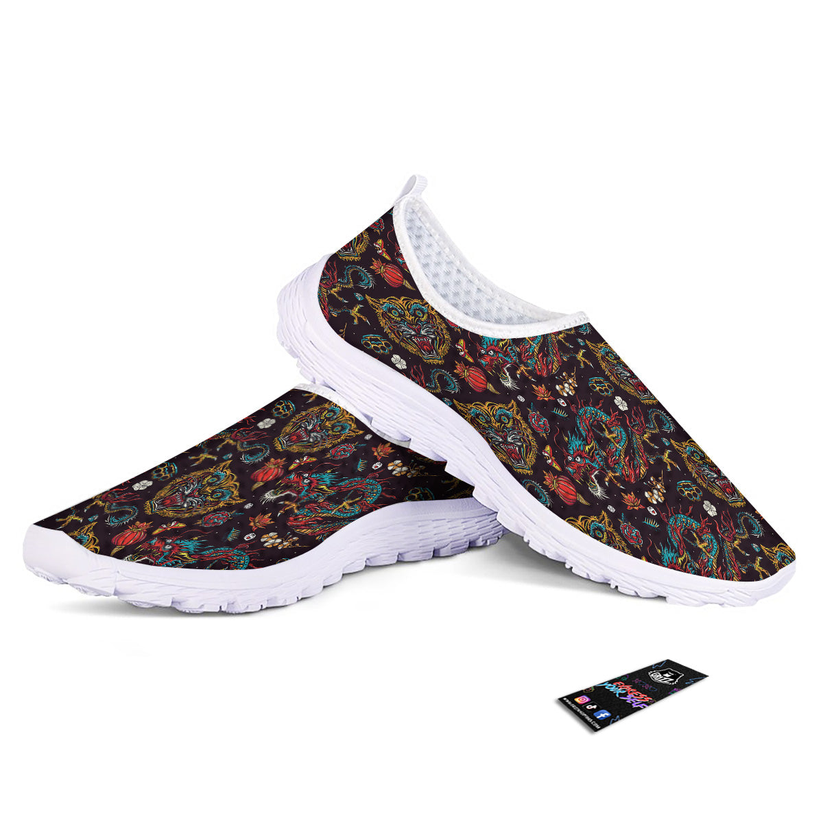 Tigers And Dragons Colorful Tattoo Print Pattern Nurse Shoes-grizzshop