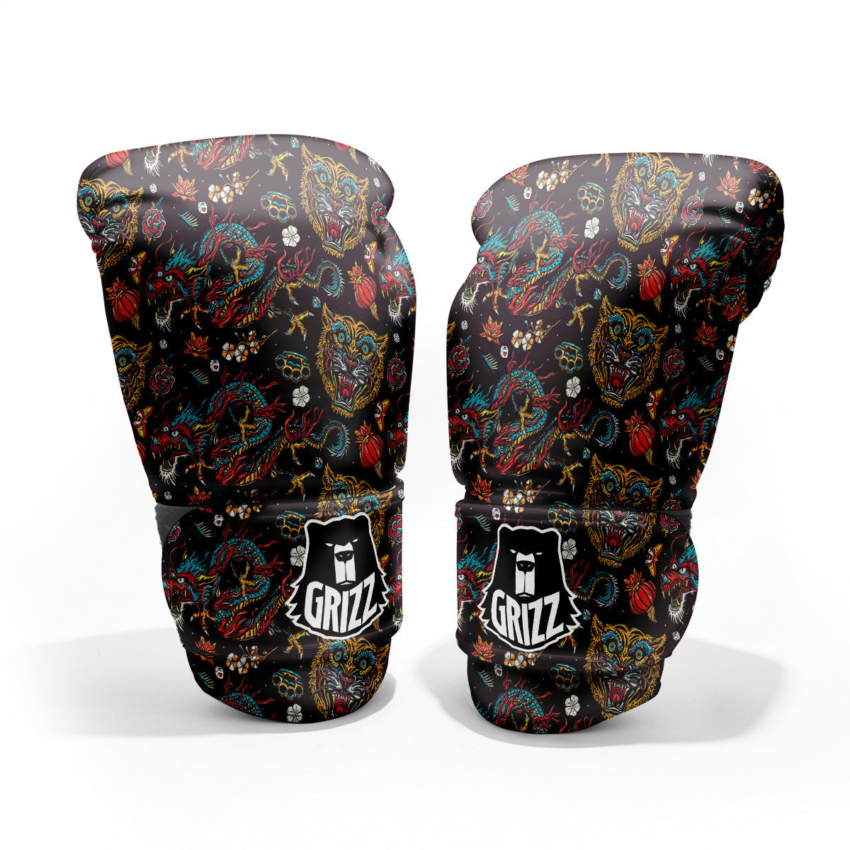 Tigers And Dragons Colorful Tattoo Print Pattern Pro Boxing Glove