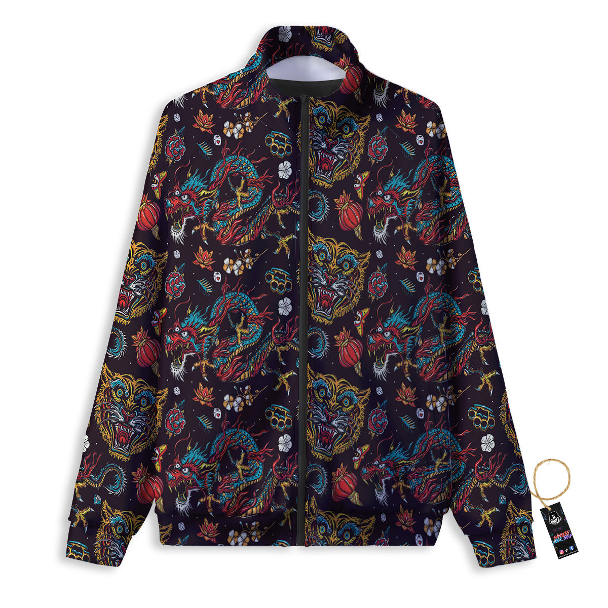 Tigers And Dragons Colorful Tattoo Print Pattern Track Jacket-grizzshop