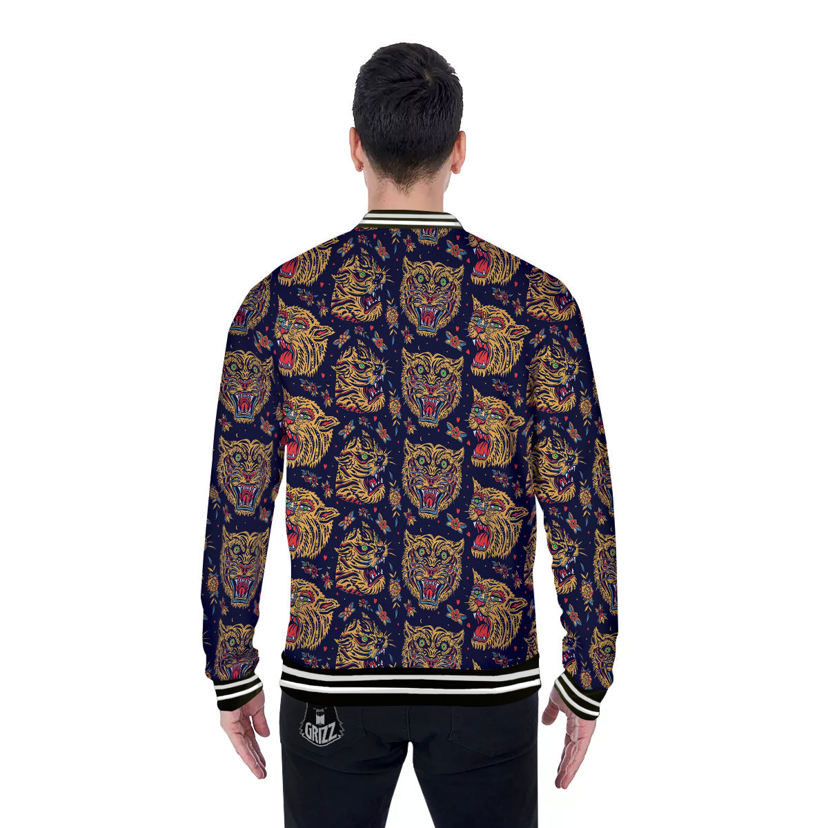 Tigers Head Tattoo Print Pattern Baseball Jacket-grizzshop