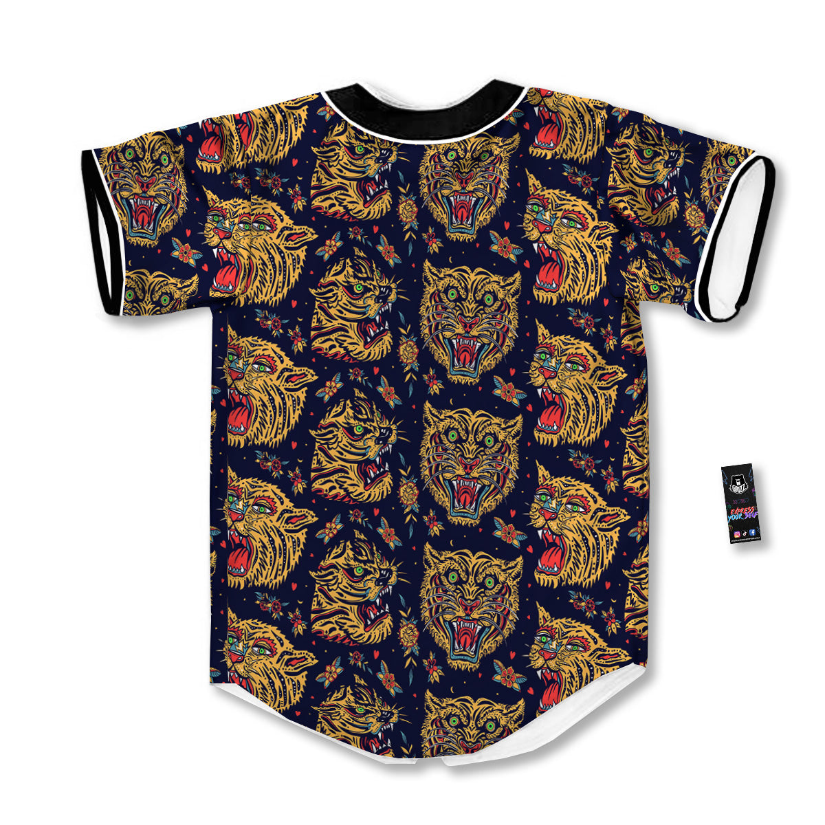 Tigers Head Tattoo Print Pattern Baseball Jersey-grizzshop
