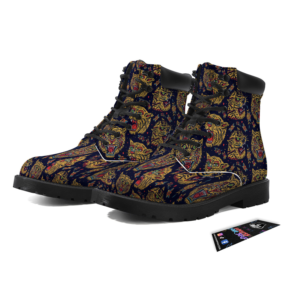 Tigers Head Tattoo Print Pattern Boots-grizzshop