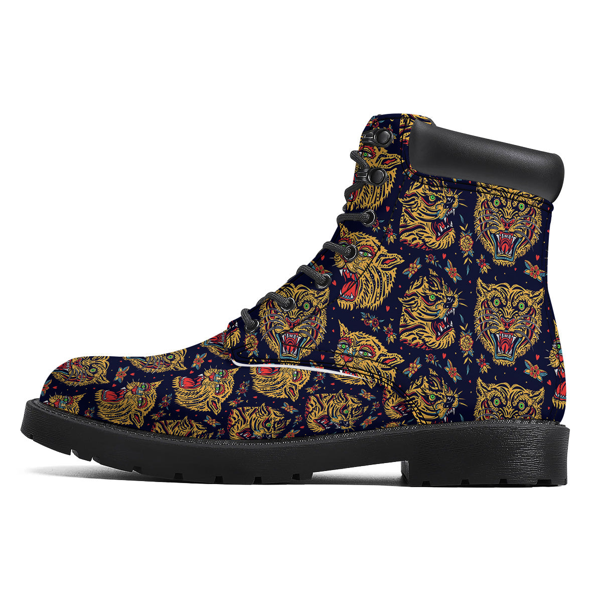 Tigers Head Tattoo Print Pattern Boots-grizzshop