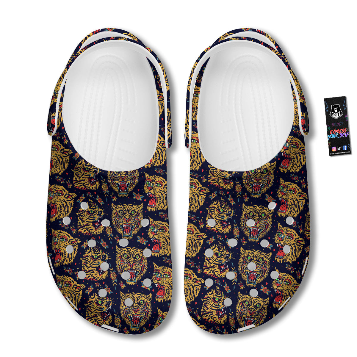 Tigers Head Tattoo Print Pattern Clog-grizzshop