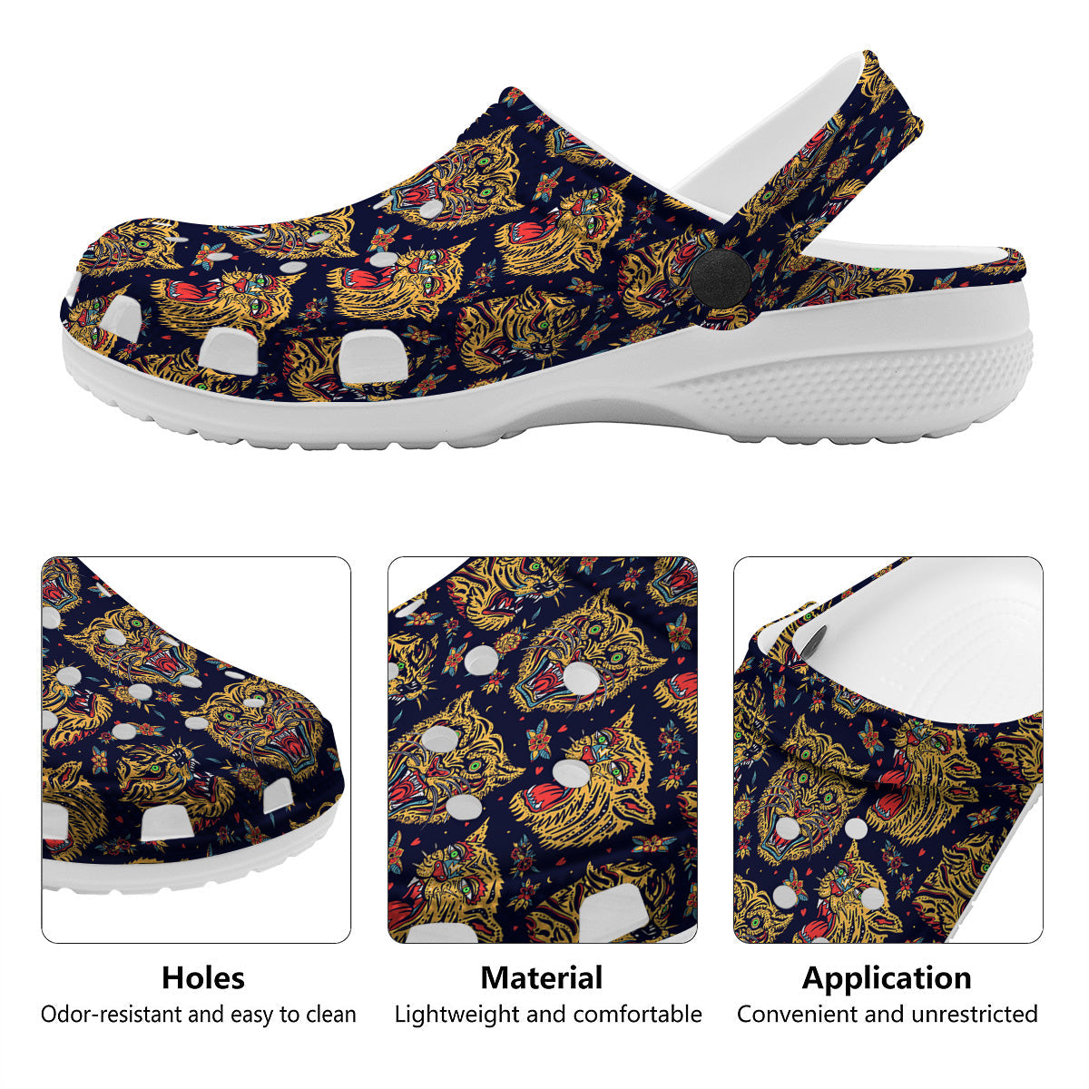 Tigers Head Tattoo Print Pattern Clog-grizzshop