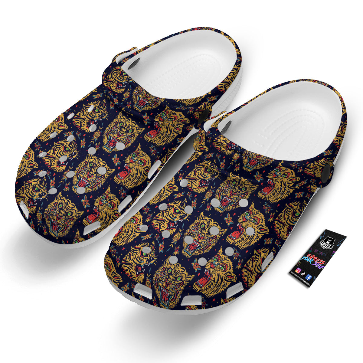 Tigers Head Tattoo Print Pattern Clog-grizzshop