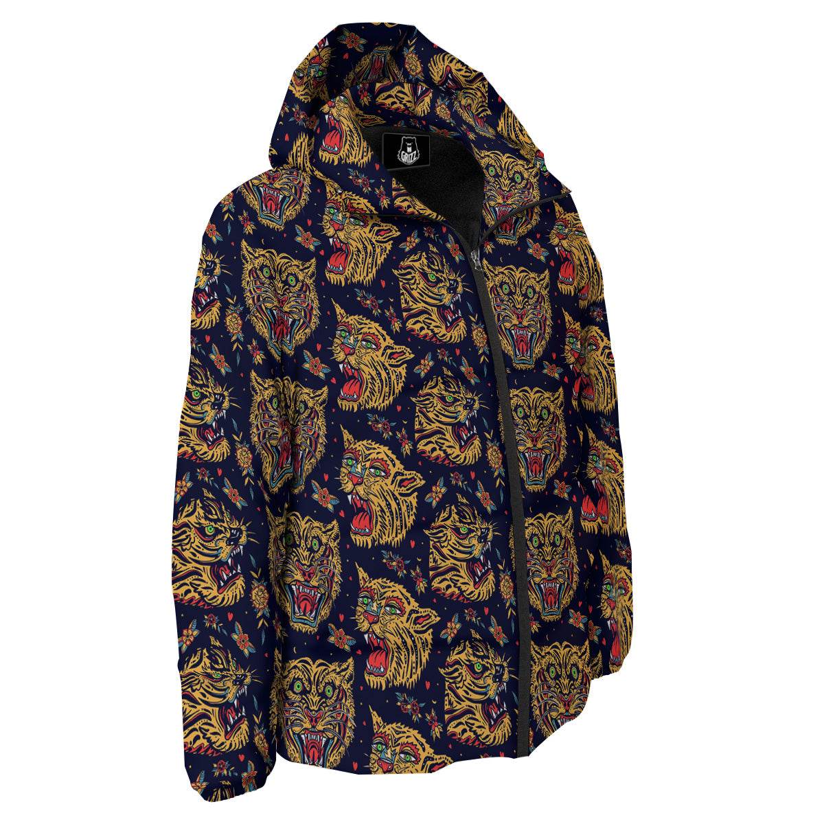 Tigers Head Tattoo Print Pattern Down Jacket-grizzshop