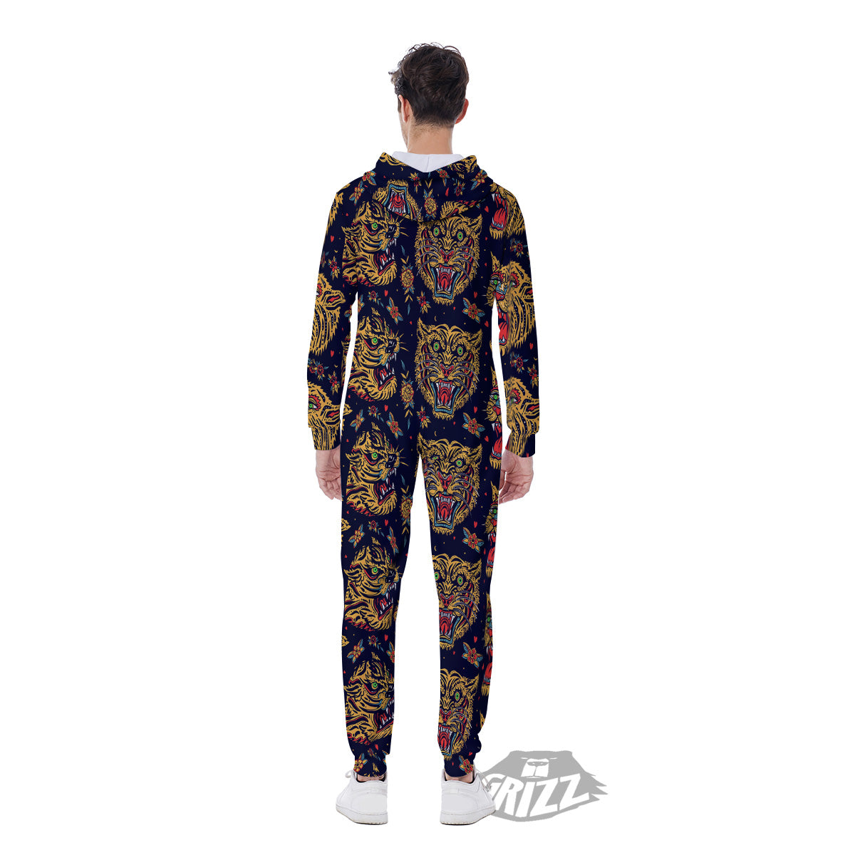 Tigers Head Tattoo Print Pattern Men's Jumpsuit-grizzshop