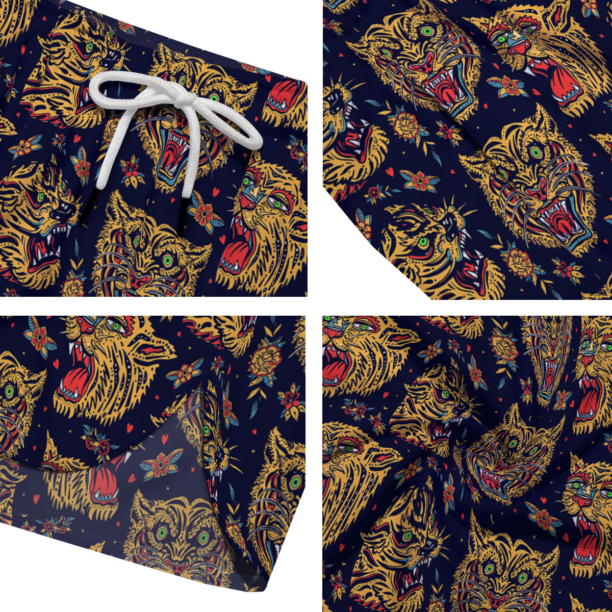 Tigers Head Tattoo Print Pattern Men's Running Shorts-grizzshop