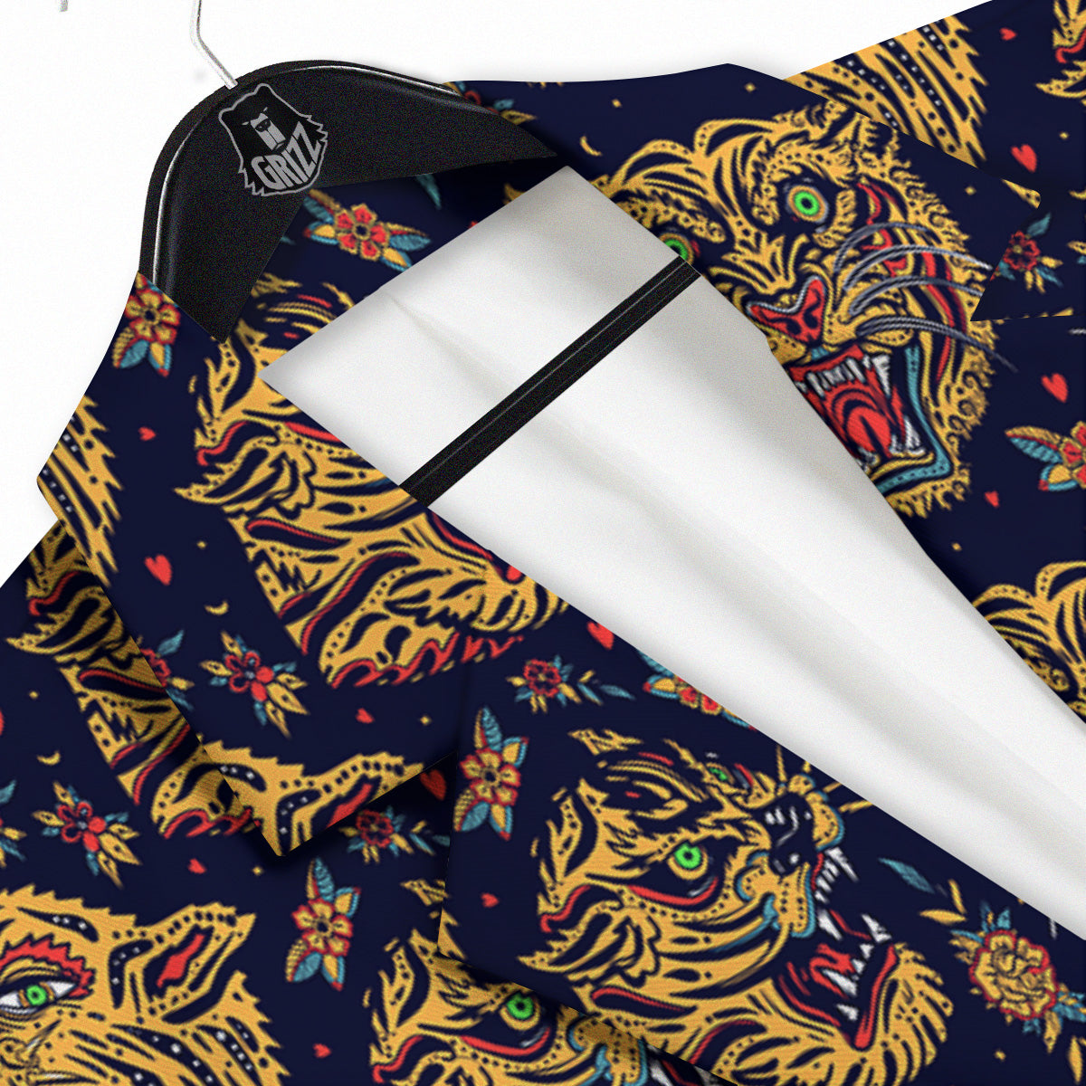 Tigers Head Tattoo Print Pattern Men's Sport Coat-grizzshop