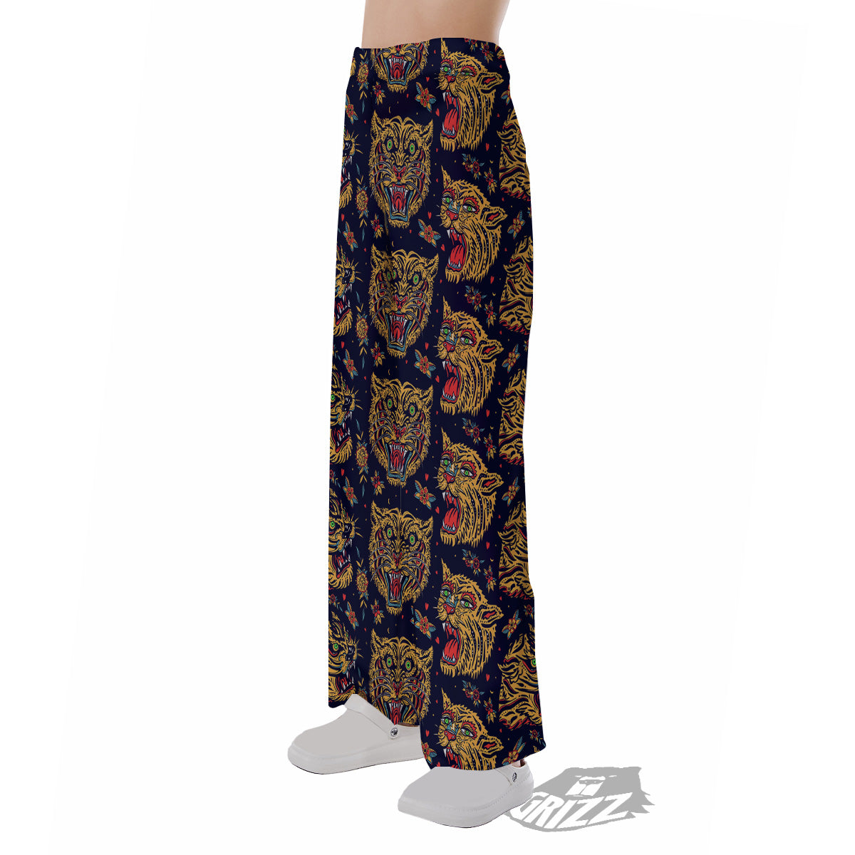 Tigers Head Tattoo Print Pattern Pajama Pants-grizzshop