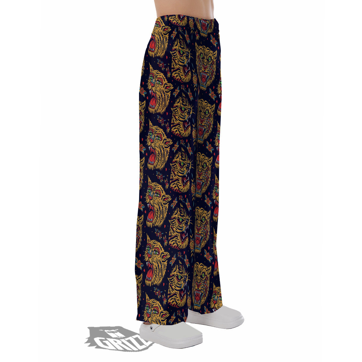 Tigers Head Tattoo Print Pattern Pajama Pants-grizzshop