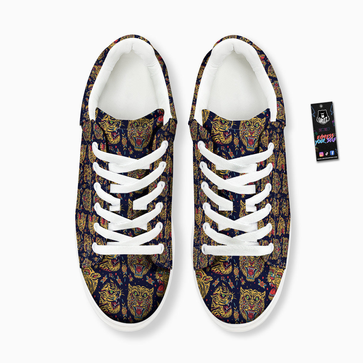 Tigers Head Tattoo Print Pattern Platform Shoes-grizzshop