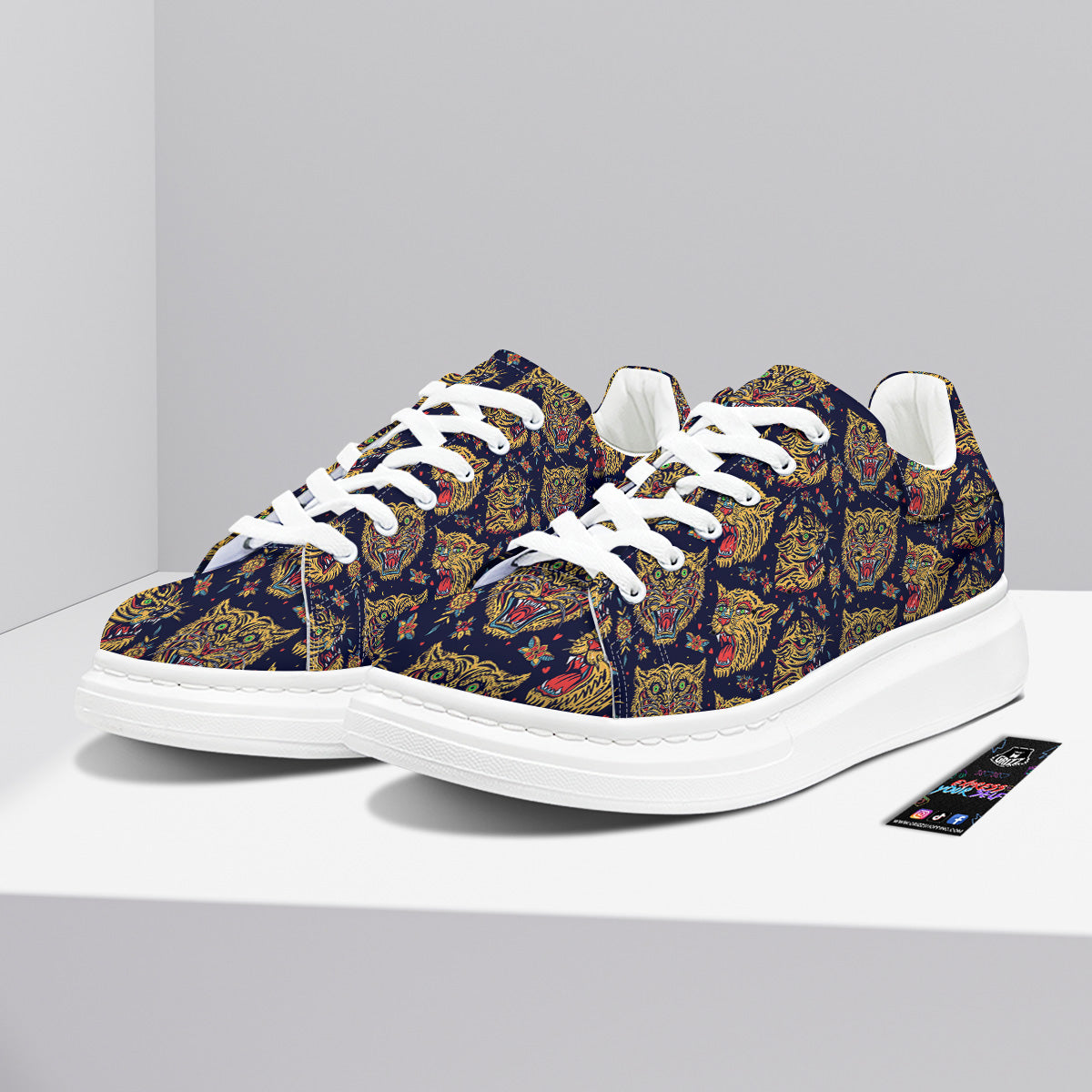 Tigers Head Tattoo Print Pattern Platform Shoes-grizzshop