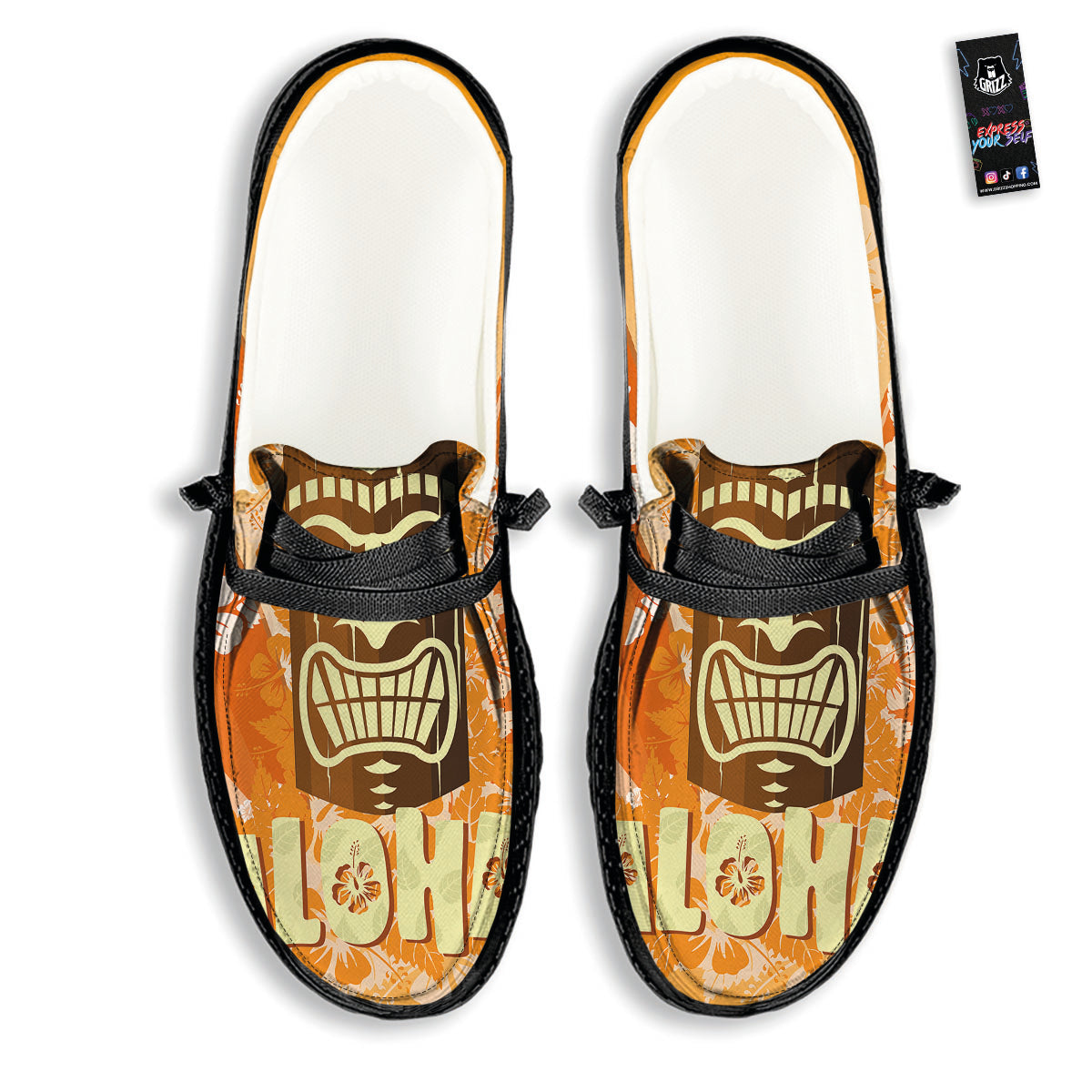 Tiki Aloha Print Black Loafers-grizzshop