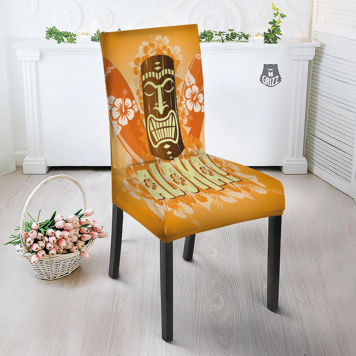 Tiki Aloha Print Dining Chair Slipcover-grizzshop