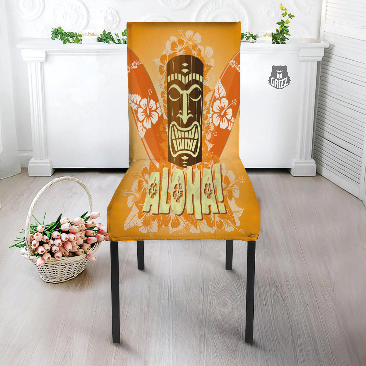 Tiki Aloha Print Dining Chair Slipcover-grizzshop