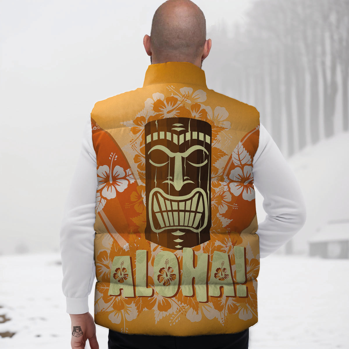 Tiki Aloha Print Down Vest