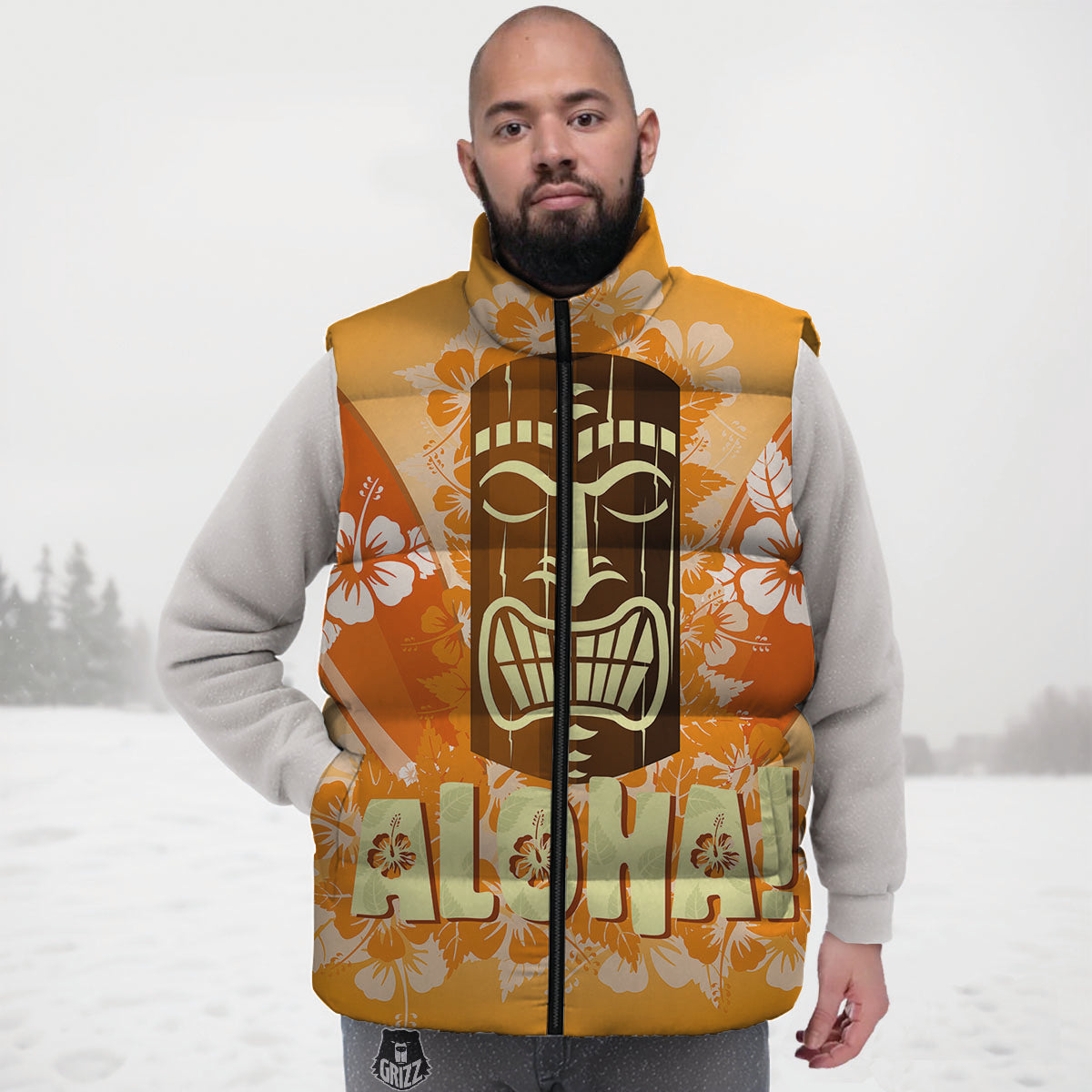 Tiki Aloha Print Down Vest