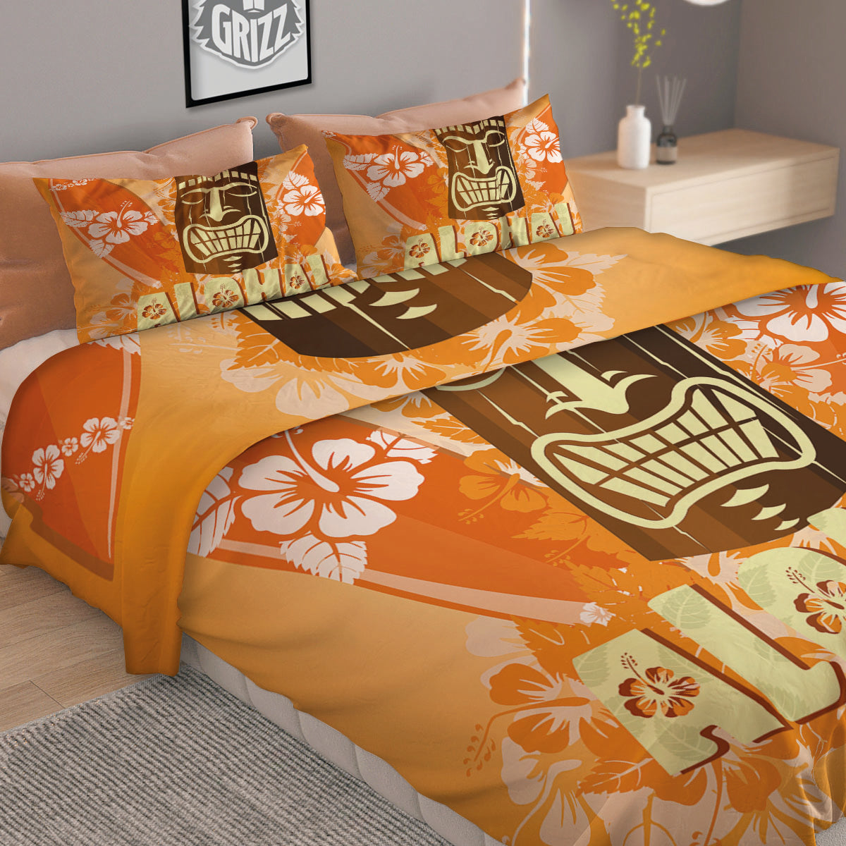 Tiki Aloha Print Duvet Cover Bedding Set