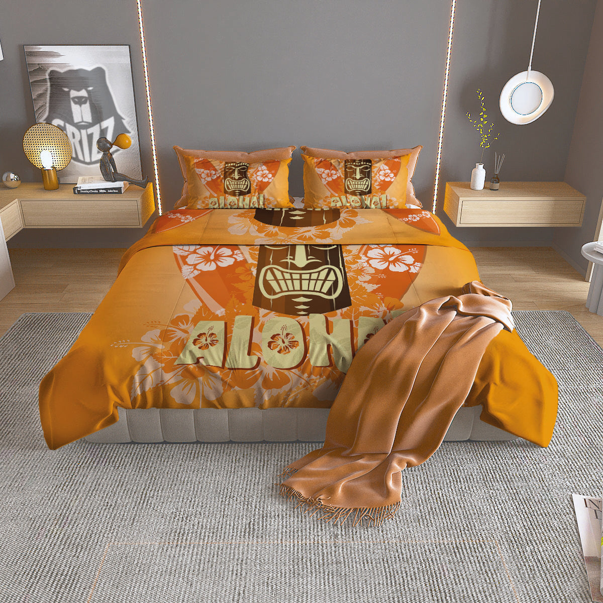 Tiki Aloha Print Duvet Cover Bedding Set