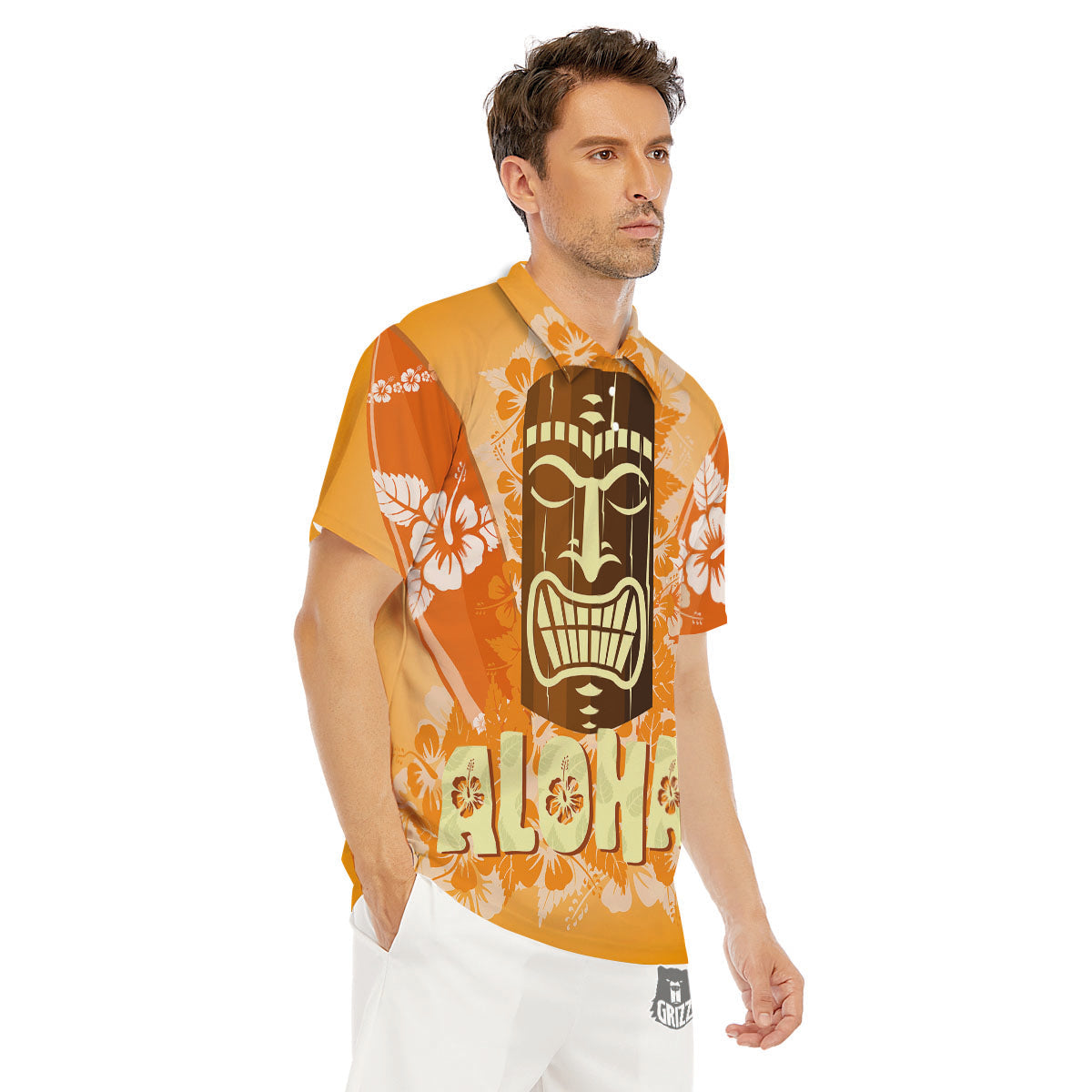 Tiki Aloha Print Men's Golf Shirts-grizzshop