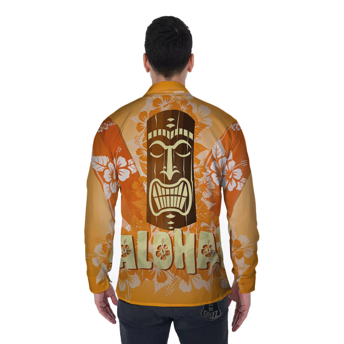 Tiki Aloha Print Men's Long Sleeve Shirts-grizzshop