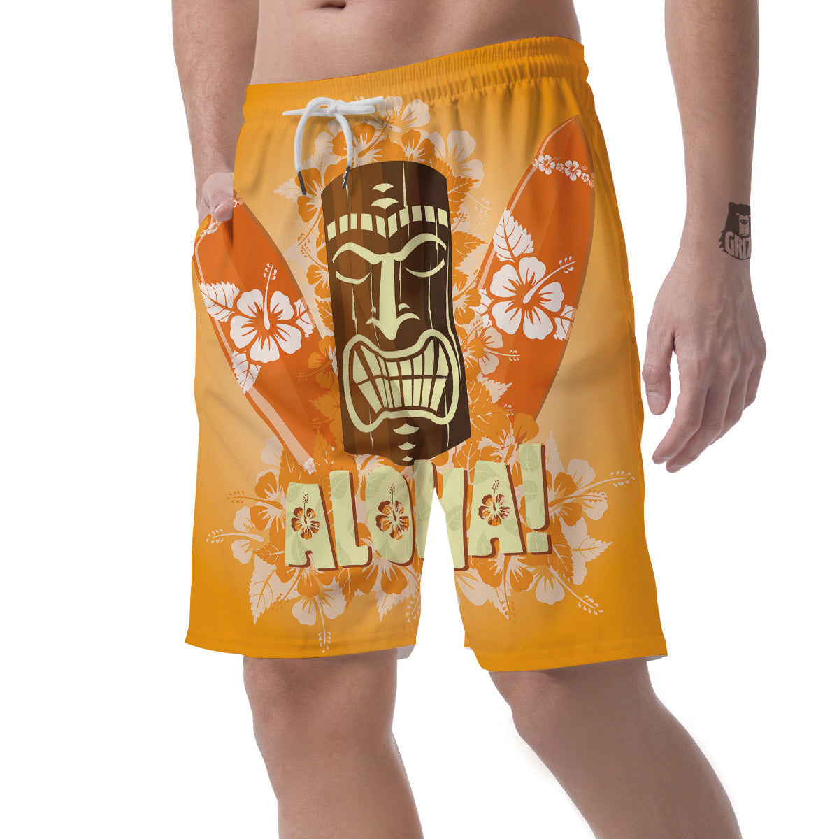 Tiki Aloha Print Men's Shorts-grizzshop