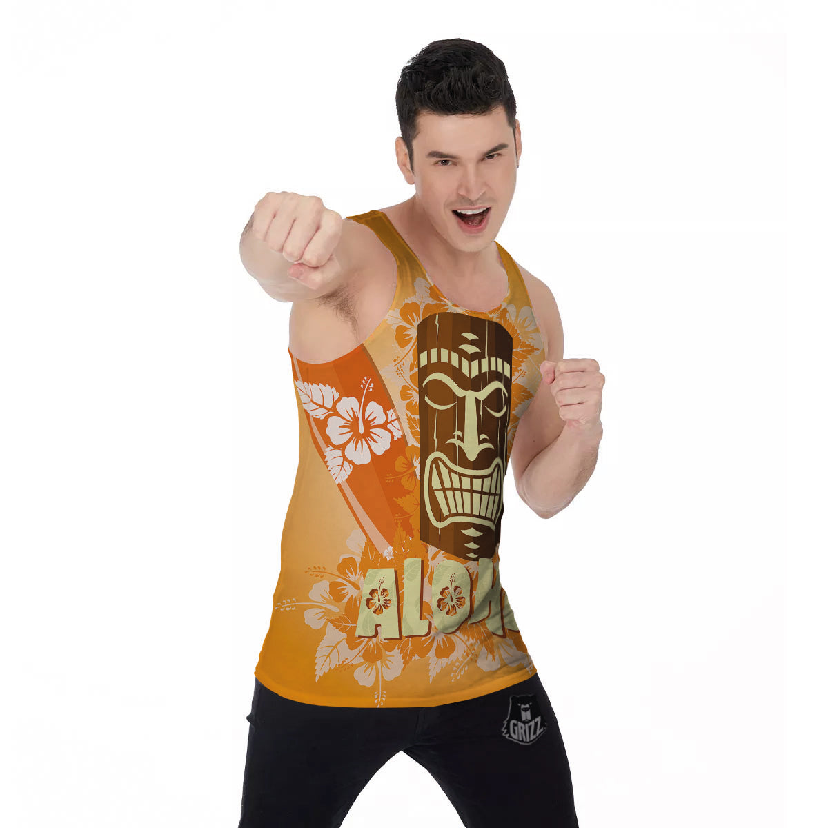 Tiki Aloha Print Men's Tank Top-grizzshop